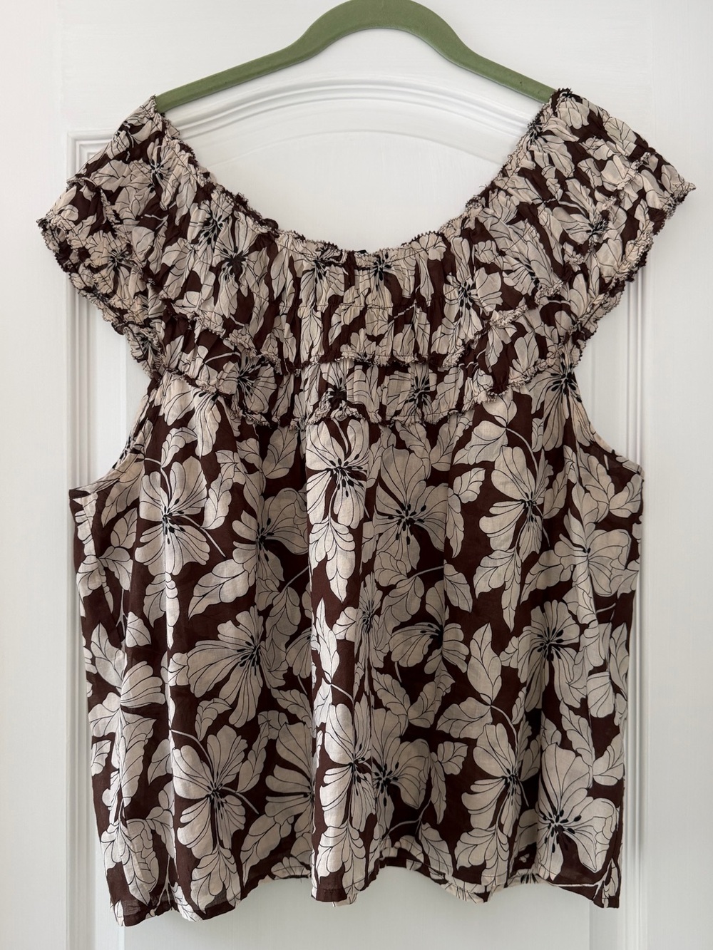 J.Crew Rosalie Floral Cotton Voile Off Shoulder Top XL Brown Ivory - Picture 2 of 6